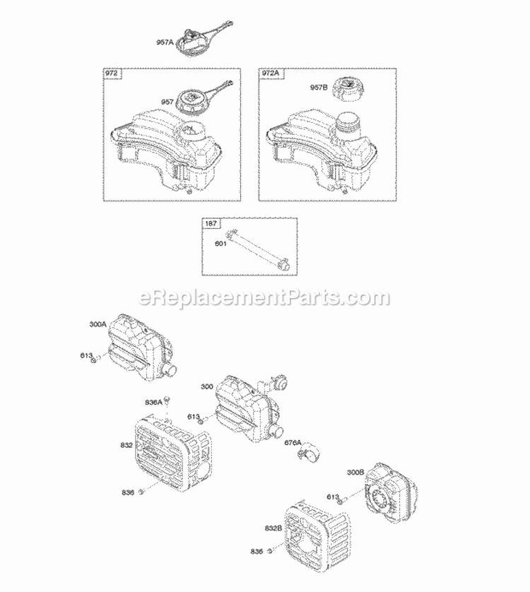 Exhaust System Fuel Supply Diagram and Parts List for  Briggs and Stratton Engine